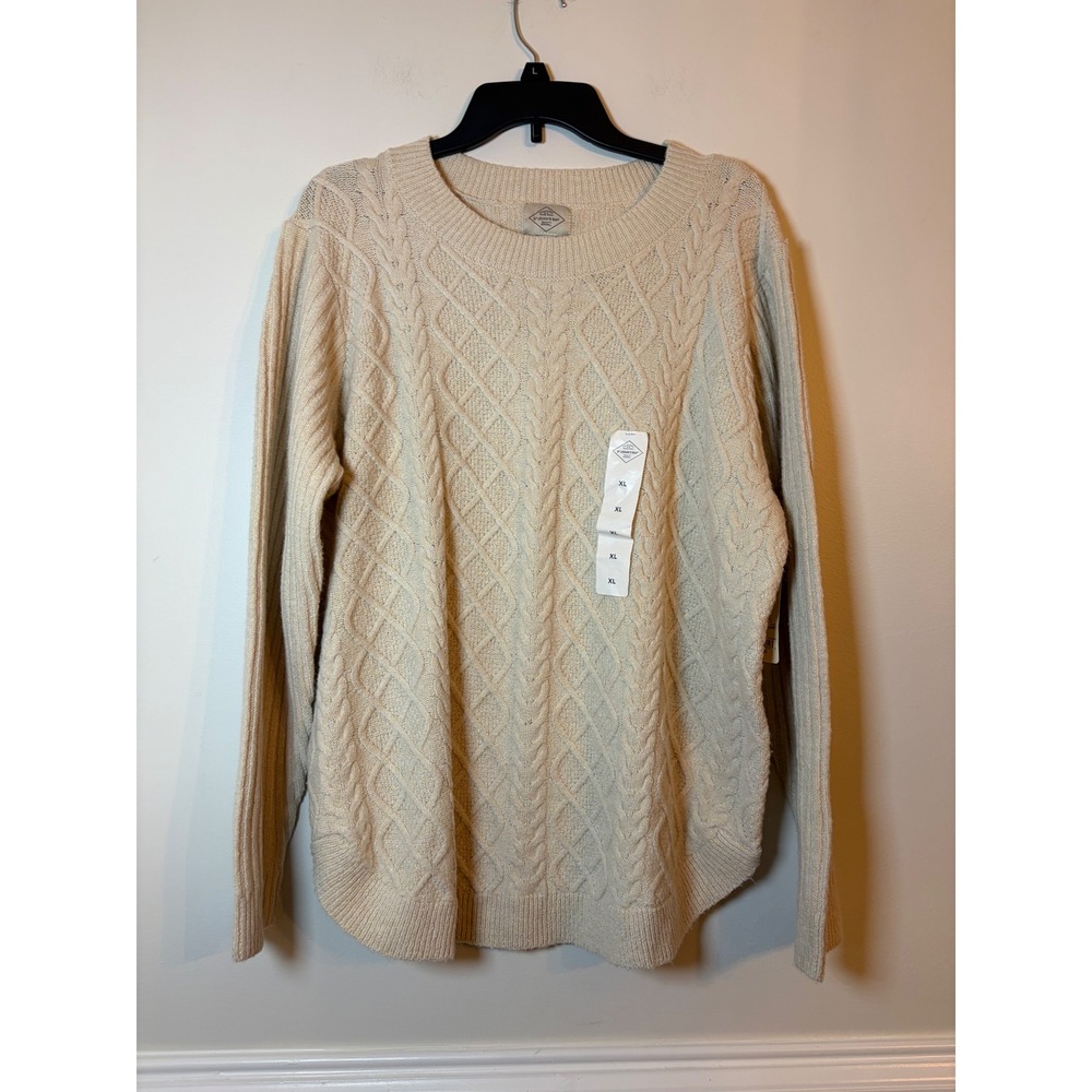 St Johns Bay Cable Knit Sweater Womens XL NWT Oatmeal Beige Crewneck Pullover